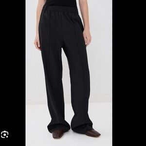 Tibi Silk Terry Pleated Pull On PantsBlack Wide-Leg Trousers
